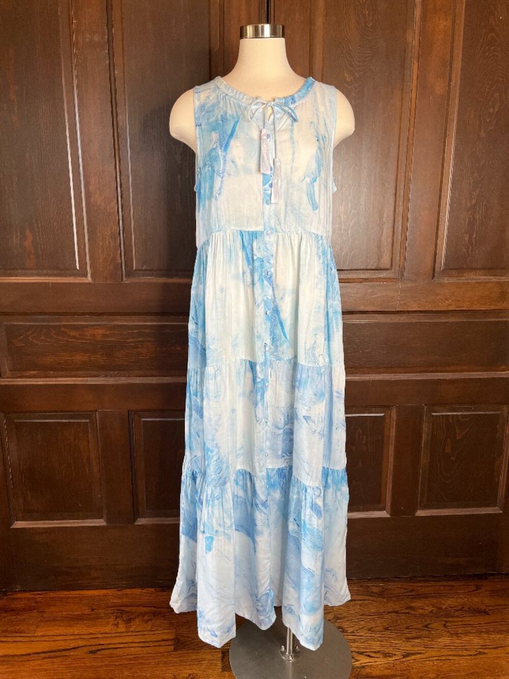 Soft Surroundings Wailana Blue Tie Dye Maxi Dress Coastal Beach Women's M NWT
